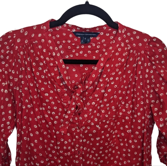 French Connection Red Polka Dot Button Down Shirt Size 6 ❤️ - Picture 5 of 13